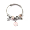 Detail of silver woven bracelet with pink enamel butterfly and tree of life charms - Life Tree Butterfly (C1-018) / Pink