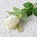 Lifelike single white velvet artificial rose with green leaves on knitted fabric - Rose Bud (White)
