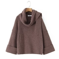 Pull en maille marron pour femme avec col roulé épais et poignets à revers larges - Taille unique / Brun Écaille