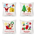 Detailed view of four festive Christmas pillow covers with snowman and holiday prints - 18x18 Inch / Christmas Set 07 / Set of 4 (Covers Only)
