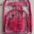 Pink transparent PVC backpack for students with high-capacity waterproof storage and straps - Large / Rose Red