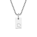 Polished silver square pendant necklace with engraved letter Q on a box chain - Letter Q / Silver