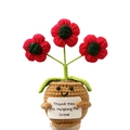 Handmade crochet positive potato doll with red poppy flowers and thank you note - Three-head Puff Flower Red