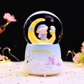 Dreamy blue crystal ball music box with child sleeping on moon and unicorn base decor - -032 Blue Base / Medium 80mm Light + Music