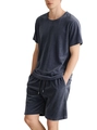 Donkergrijze fluwelen herenset met T-shirt met korte mouwen en korte broek met koord - S / Marineblauw