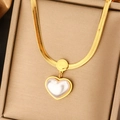 Gold White Pearl Texture Heart Pendant Snake Chain