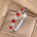 182 Silver & Red Clover Bangle