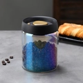 Holographic glass coffee storage jar with black vacuum lid and gold button seal - 30oz / Iridescent Bottle / Gold