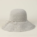 Detailed view of grey hand-woven straw sun hat with fine mesh texture and bow knot - Light Gray