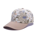 Berretto da baseball floreale in finta seta con visiera kaki su sfondo bianco - Regolabile / Fiori Bianchi