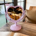 Pink heart-shaped vintage vanity mirror with ornate baroque carving, size 20.5x24cm - Heart / Purple