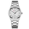 Silver stainless steel business quartz watch with white checkered dial and date display - Silver Case White Dial Women