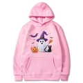 Felpa con cappuccio rosa di Halloween con stampe di fantasmi e zucche unisex - S / Rosa