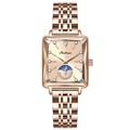 Montre carrée élégante pour femme en or rose avec index diamant et cadran lune soleil - Acier Or Rose