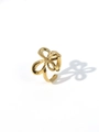 Detailed top view of a gold 18k plated stainless steel ring with a hollow butterfly design - Adjustable Open / Style-C / Intertwined Butterfly Hollow Ring