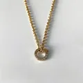 Collier minimaliste en acier inoxydable plaqué or 14K avec pendentif circulaire CZ - Collier Fermoir Cercle Strass Or 14K (XNL0016-2)