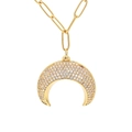 Elegante collana con pendente a mezzaluna dorata e zirconi bianchi su catena a maglie - Oro