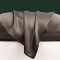 Premium 22mm Mulberry silk pillowcase in glossy dark bronze with a smooth satin texture - Grey Coffee