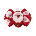 Détail d'une pince à cheveux de Noël rouge avec Père Noël pailleté et nœud imprimé - Père Noël Rouge
