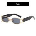 Gafas de sol rectangulares retro con montura metálica dorada y patillas negras - Montura Dorada Lente Gris