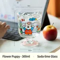Calice in vetro da 300ml con simpatico cane cartone animato e motivi floreali - 300ml / Cucciolo di Fiori