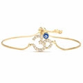 Adjustable 18K gold plated bracelet featuring sparkling Om symbol and blue Evil Eye charm - Adjustable Drawstring / Gold/Blue