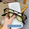Retro square sunglasses with black frames and yellow lenses with matching white glasses case - Black Frame Yellow Lens
