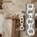 Minimalist white wood decorative chain with 9 small rings and matte white finish - 9-Link Small