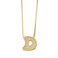 Gold letter D pendant necklace with sparkling cubic zirconia on a box chain - Letter D