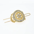 Golden vintage hair stick featuring turquoise floral design and sparkling rhinestones - Multicolor Rhinestone Bright Gold