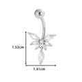 Silver stainless steel navel ring with zircon flower and teardrop pendant dimensions - Flower Leaf Style (0168-7#) / Silver