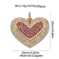 Detail of a 20mm heart pendant in gold copper with red and clear zircon stones - Double Layer Red Heart (CX155-11)