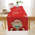 Christmas table runner featuring Santa Claus and snowflakes on red linen fabric - Red Santa Gift Box (ZQ26-14)
