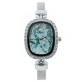 Elegant women's oval quartz watch with silver Milanese band and green textured dial - Green