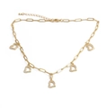 Collier chaîne trombone dorée avec breloques cœur et zircons étincelants, fermoir mousqueton réglable - 1G Pendentif Cœur