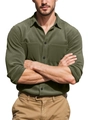 Sobrecamisa de pana para hombre verde oliva, estilo casual de trabajo con textura retro - S / Verde Militar