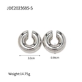 Detailed view of silver hollow hoop earrings with dimensions 3cm and weight 14.75g - C Shape Chunky Style (JDE2023685-S) / Silver
