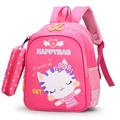 Pink cartoon cat backpack for kids with a small star-patterned zipper pouch - Cat Style-Rose Red