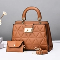 Elegant brown quilted fashion handbag set with matching coin purse and detachable strap - Yellow