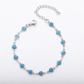 Silver stainless steel bracelet with 13 blue glitter heart pendants and lobster clasp - Necklace 40+5cm / Steel + Blue Stone