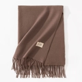 Sciarpa marrone effetto cashmere con lunghe frange e etichetta del brand cucita - 70*200cm / Moca