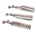 Set of three white elastic softball hair ties with red stitch pattern and knotted design - White Red Stitching