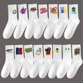 White cotton athletic crew socks with street-style graffiti prints and slogans - 2 Pairs (White Random Mix)