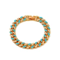 Bracciale a catena cubana dorata con smalto azzurro e cristalli bianchi lucidi - Oro KC Blu