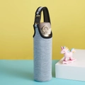 Grey 750ml neoprene water bottle sleeve with adjustable black shoulder strap and buckle - Gray