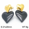 Two-tone heart earrings featuring a small gold heart and a larger black heart charm - Black Gold Double Heart Earrings (KE111208-KFC)