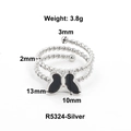 Silver twisted open ring with a black butterfly charm and detailed product dimensions - Black Butterfly Twist Style (R5324-Silver)