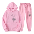 Ensemble sweat à capuche et jogging rose doublé polaire avec imprimé pissenlit - S / Haut Et Bas / Rose (Style 1)
