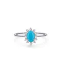 Anello corona in argento S925 con turchese ovale e contorno di zirconi lucidi - Taglia US 5 / Argento & Blu