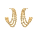 Detail of 18K gold plated C-shaped earrings with a triple twisted rope design - Twisted C-Shape / Gold